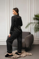 Жіноча піжама 2 в 1 BO.Brand, сорочка та штани, шовк, колір чорний - Зображення 2