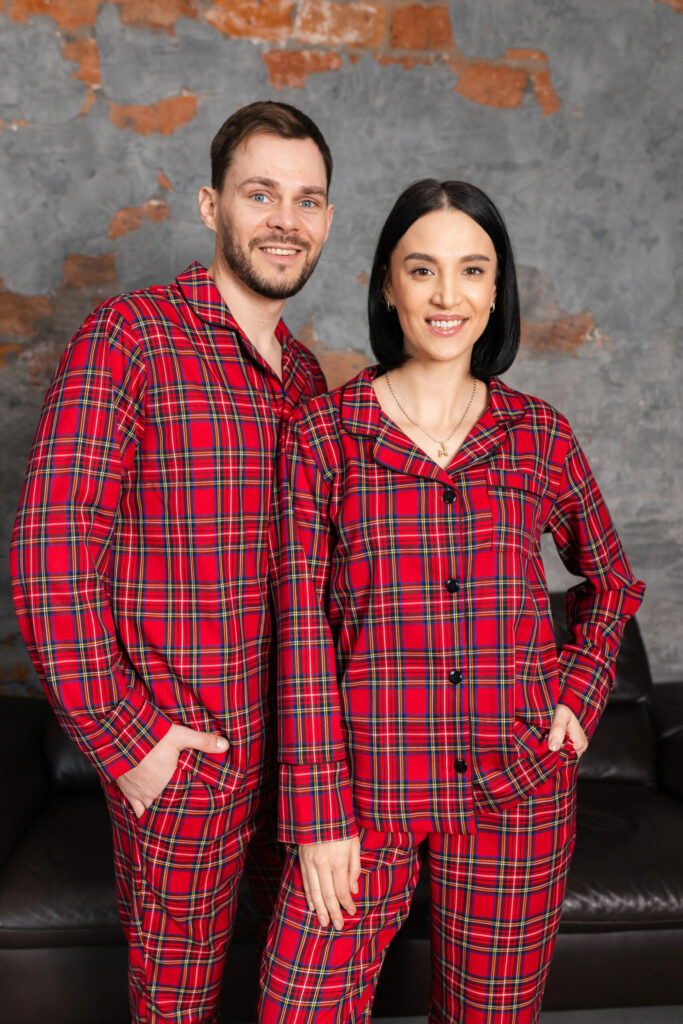 Сімейні піжами BO.Brand червоні у клітинку (чоловіча та жіноча піжами, котон)