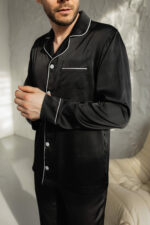 Піжама чоловіча шовкова BO.Brand чорний колір з білим - Зображення 5