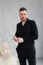 Муслінова чоловіча піжама BO.Brand чорний колір, бавовна - Зображення 2