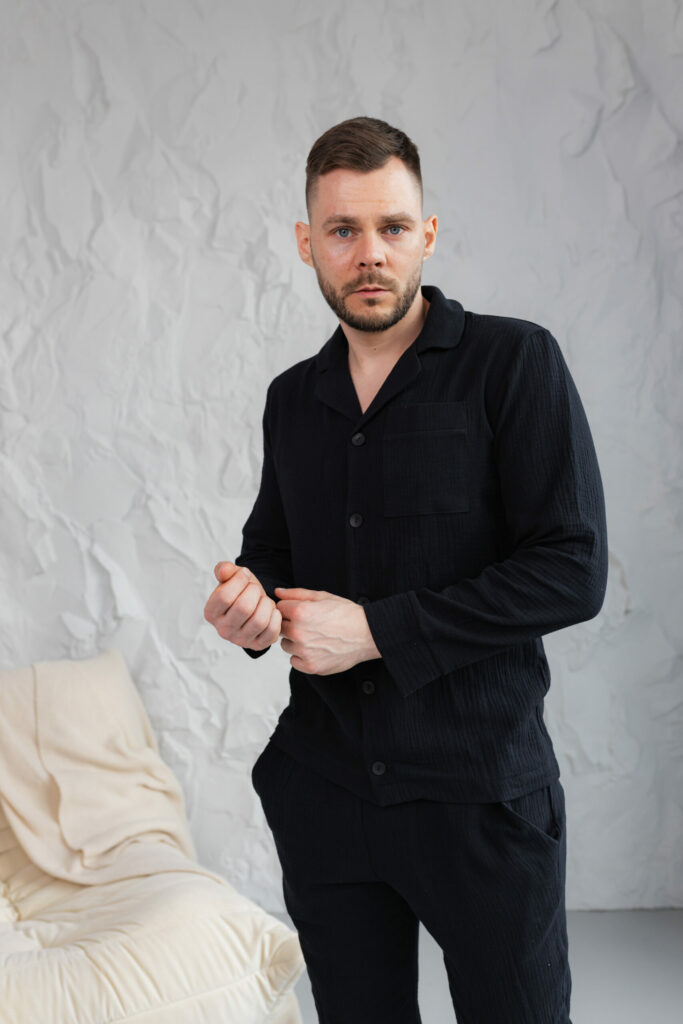 Чоловіча муслінова піжама BO.Brand у глибокому чорному кольорі зображення 2