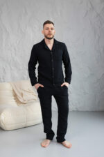 Муслінова чоловіча піжама BO.Brand чорний колір, бавовна - Зображення 3