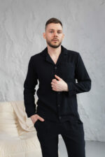 Муслінова чоловіча піжама BO.Brand чорний колір, бавовна - Зображення 4