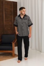 Чоловіча шовкова піжама BO.Brand чорний з білим кольором зображення 2