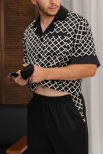 Чоловіча шовкова піжама BO.Brand чорний з білим кольором зображення 3