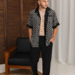 Чоловіча шовкова піжама BO.Brand чорний з білим кольором