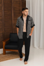 Чоловіча шовкова піжама BO.Brand чорний з білим кольором