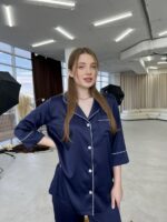 Жіноча шовкова піжама BO.Brand, сорочка та штани, колір синій - Зображення 3