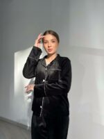 Піжама жіноча BO.Brand двійка велюрова, чорна - Зображення 10