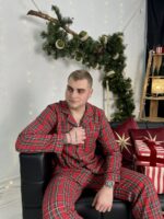 Парні піжами у сіру клітинку BO.Brand на бавовняній основі (сорочка та штани з кишенями) - Зображення 7