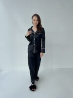 Жіноча піжама 2 в 1 BO.Brand, сорочка та штани, шовк, колір чорний - Зображення 6