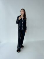 Жіноча піжама 2 в 1 BO.Brand, сорочка та штани, шовк, колір чорний - Зображення 7