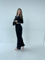 Жіноча піжама 2 в 1 BO.Brand, сорочка та штани, шовк, колір чорний - Зображення 8