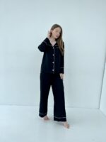 Жіноча піжама 2 в 1 BO.Brand, сорочка та штани, шовк, колір чорний - Зображення 9