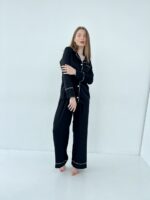 Жіноча піжама 2 в 1 BO.Brand, сорочка та штани, шовк, колір чорний - Зображення 10