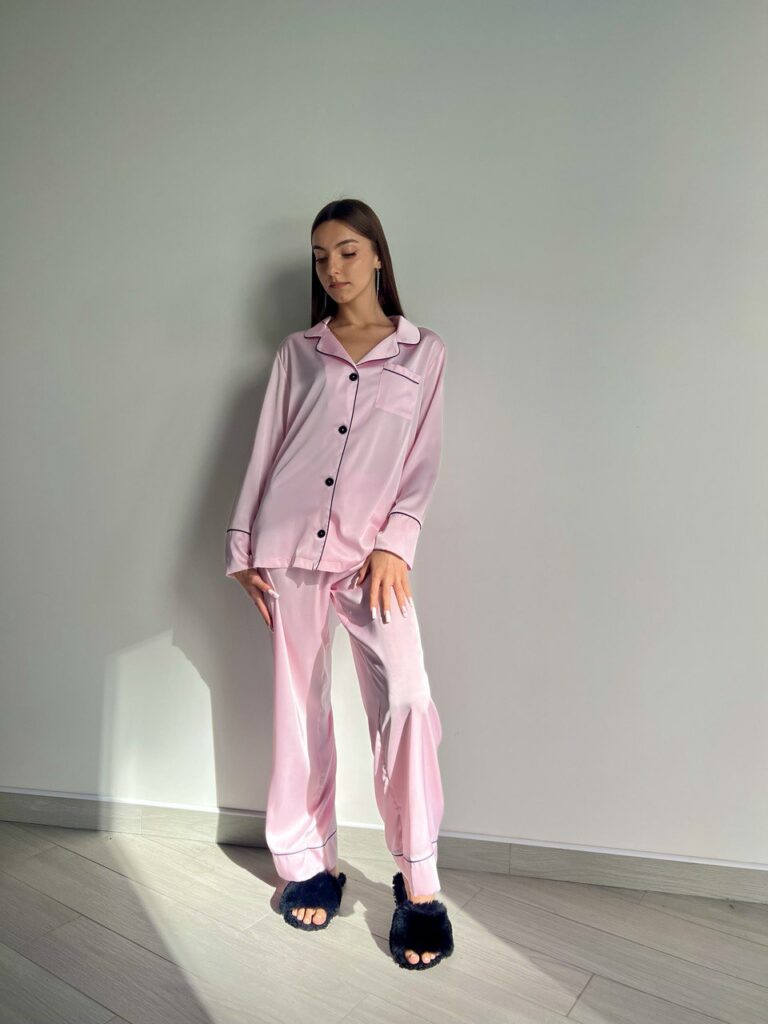 Піжама шовкова жіноча BO.Brand, сорочка та штани, світло-рожевий