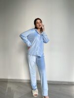 Тепла велюрова жіноча піжама BO.Brand зі штанами, колір блакитний