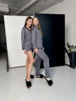 Піжама жіноча BO.Brand з шовку Армані (сорочка, штани та шорти, 3 в 1, колір графіт)