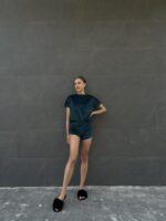 Піжама жіноча BO.Brand велюр (футболка і шорти) зелений - Зображення 7