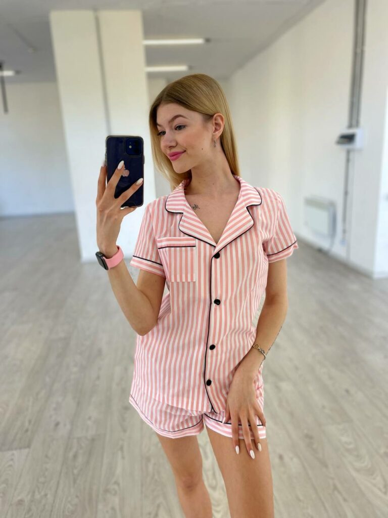 Піжама жіноча BO.Brand котон двійка, рожева смужка