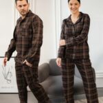 Парні піжами BO.Brand котонові, сорочка та штани з кишенями, колір коричневий