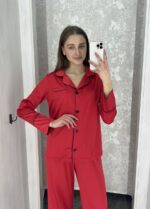 Жіноча шовкова піжама BO.Brand червона, сорочка і штани - Зображення 2