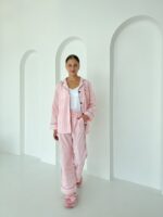 Жіноча піжама BO.Brand двійка, сорочка та штани, рожева смужка - Зображення 2