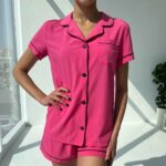 Жіноча піжама BO.Brand двійка, сорочка і шорти, колір малиновий - Зображення 2