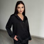 Жіноча сатинова піжама BO.Brand у чорному кольорі