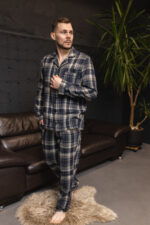 Чоловіча піжама преміум фланель синій колір BO.Brand