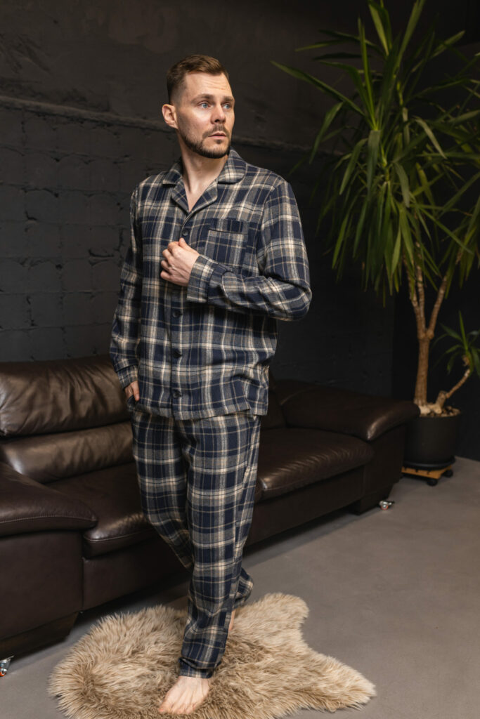 Чоловіча піжама преміум фланель синій колір BO.Brand