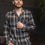 Чоловіча піжама преміум фланель синій колір BO.Brand