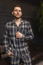 Чоловіча піжама преміум фланель синій колір BO.Brand