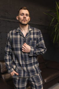 Чоловіча піжама преміум фланель синій колір BO.Brand