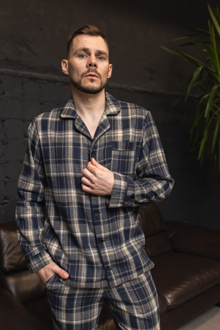 Чоловіча піжама преміум фланель синій колір BO.Brand