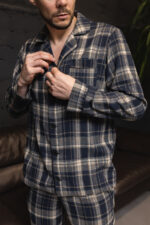 Чоловіча піжама преміум фланель синій колір BO.Brand