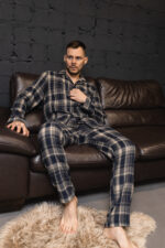 Чоловіча піжама преміум фланель синій колір BO.Brand