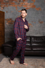 Чоловіча піжама преміум котон синій з червоним кольором