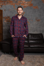 Чоловіча піжама преміум котон синій з червоним кольором