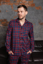 Чоловіча піжама преміум котон синій з червоним кольором