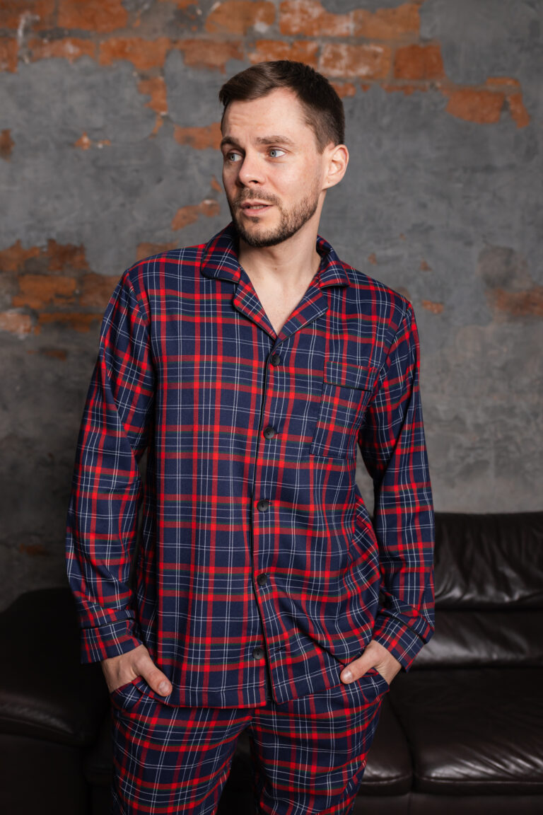 Чоловіча піжама преміум котон синій з червоним кольором