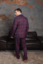 Чоловіча піжама преміум котон синій з червоним кольором