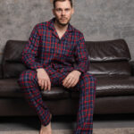 Чоловіча піжама преміум котон синій з червоним кольором