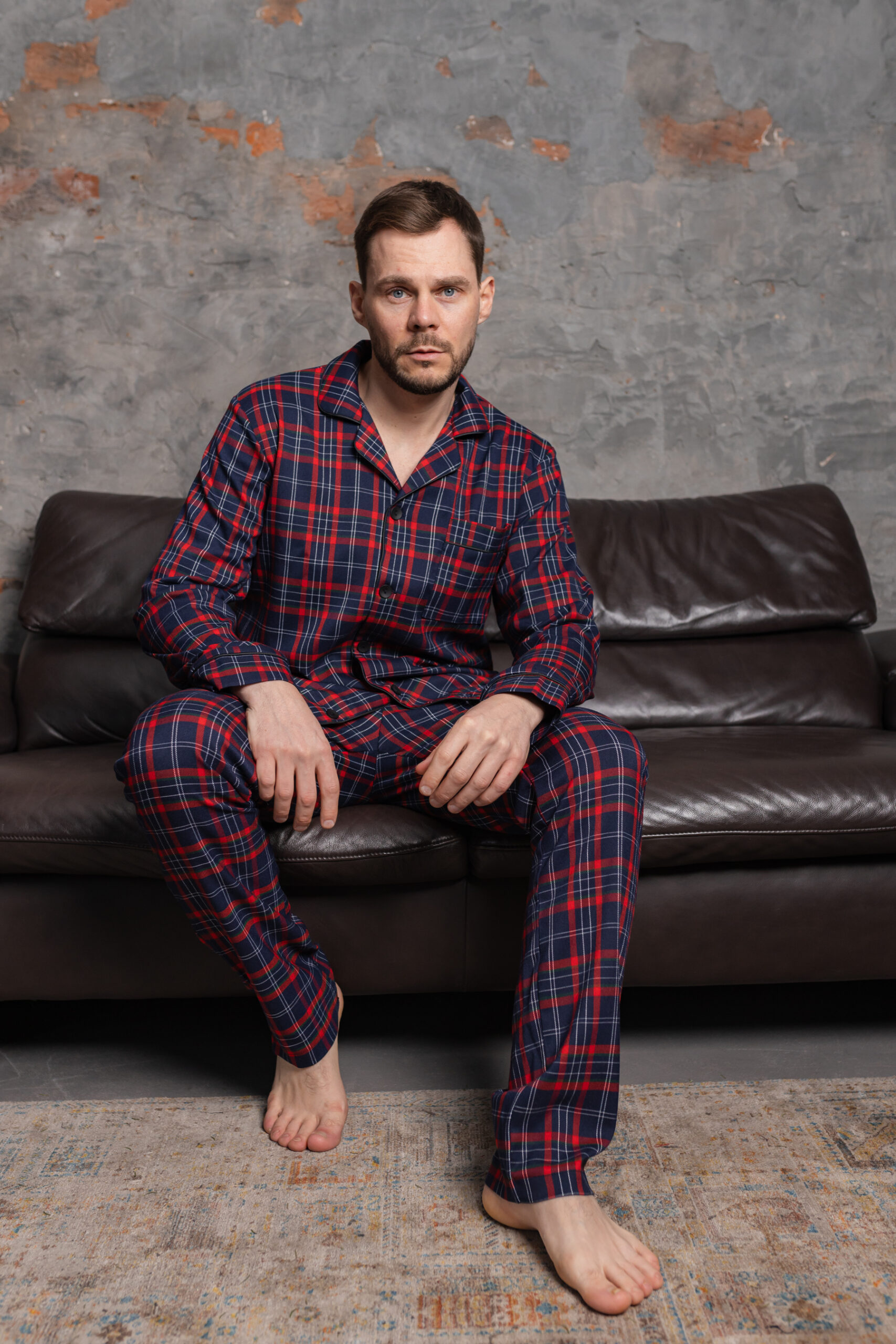 Чоловіча піжама преміум котон синій з червоним кольором Чоловіча піжама преміум котон синій з червоним кольором