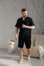 Чоловіча піжама BO.Brand натуральний муслін у чорному кольорі