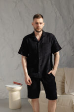 Чоловіча піжама BO.Brand натуральний муслін у чорному кольорі