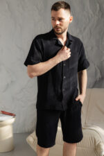 Чоловіча піжама BO.Brand натуральний муслін у чорному кольорі