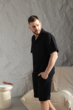 Чоловіча піжама BO.Brand натуральний муслін у чорному кольорі