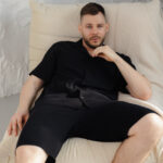 Чоловіча піжама BO.Brand натуральний муслін чорний колір