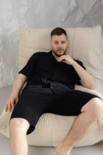 Чоловіча піжама BO.Brand натуральний муслін у чорному кольорі